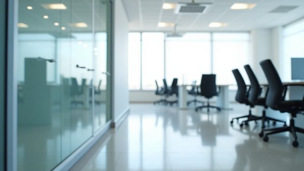 Commercial cleaning crew sanitizing desks and common areas in a business office